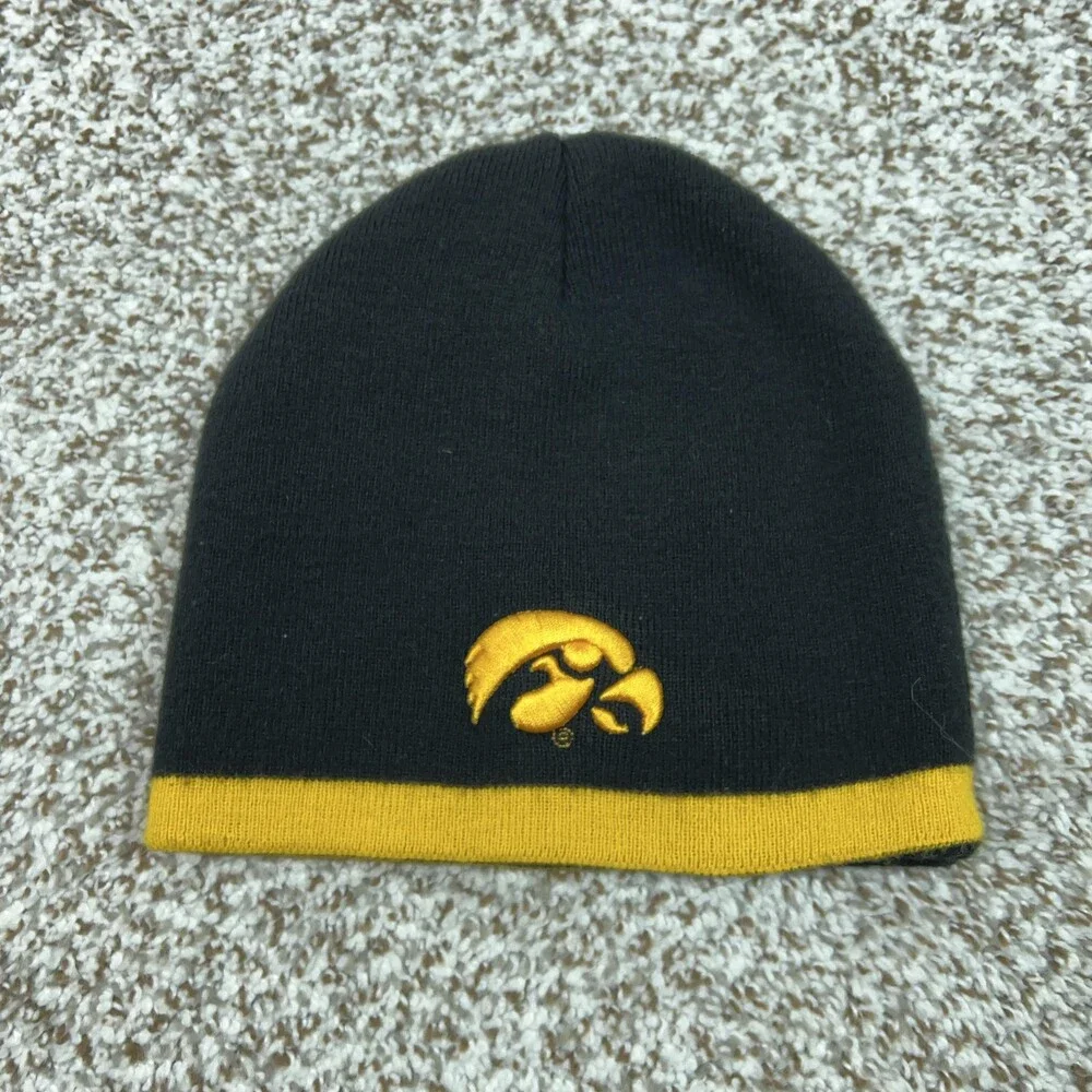 Iowa Hawkeyes Hat Cap Mens‎ Black Yellow NCAA Football Beanie College Winter